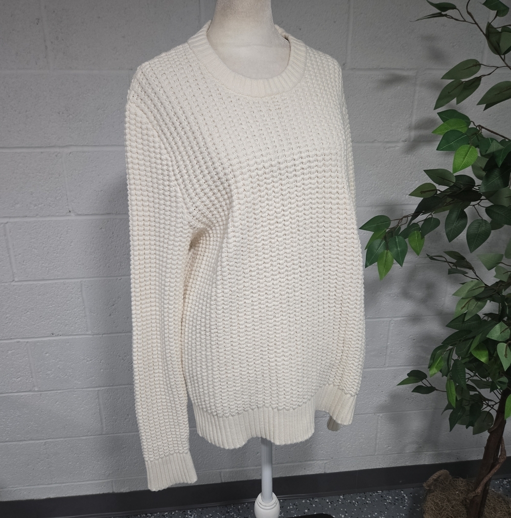 Hollister Chunky Knit Cotton Blend Cream Sweater Mens Medium Preppy Fisherman